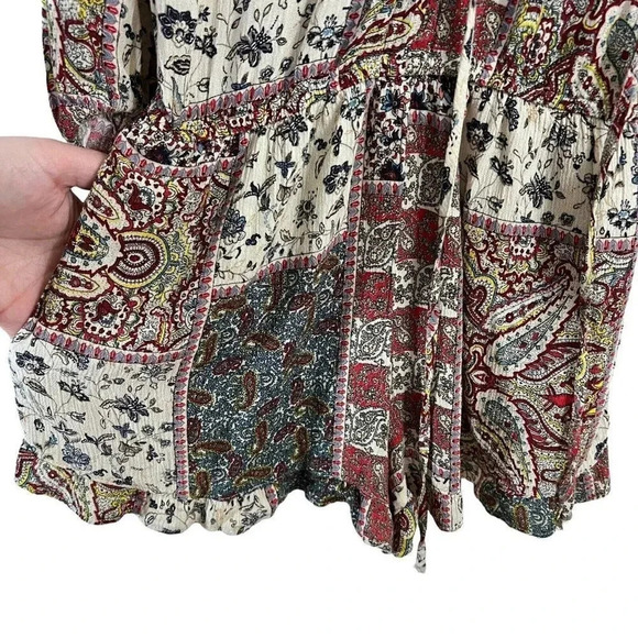 American Eagle Shorts Romper Small Multiprint Paisley Floral Boho Lace Up Chest - Picture 7 of 9
